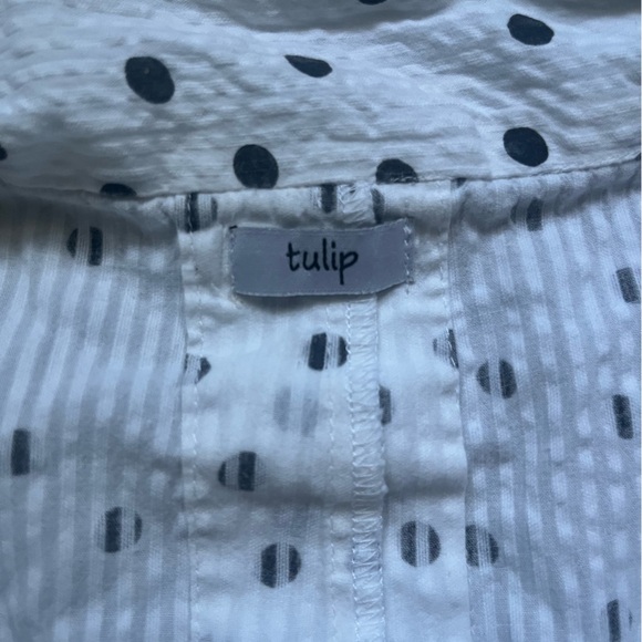 Tulip White Black Seersucker Cotton A Line 3/4 Sleeve Button Down Top Size L - Picture 2 of 7